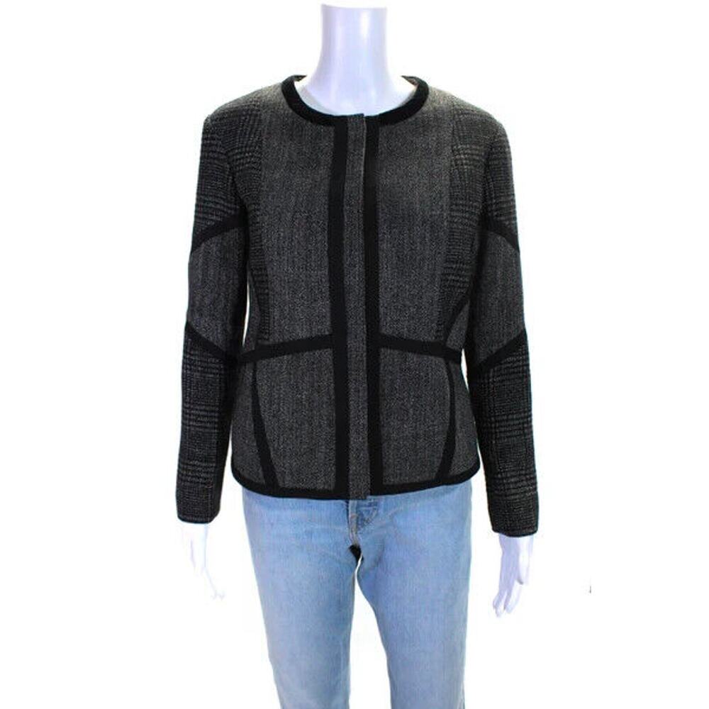 ETRO Milano 44 US/8 Ribbons Blazer Jacket Gray Black Round Neck NWT $1950